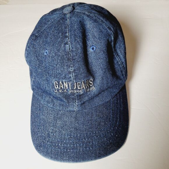 Vintage Gant Jeans Hat Cap Mens OS Blue Denim Embroidered Metal Sportswear Arch - Picture 1 of 6